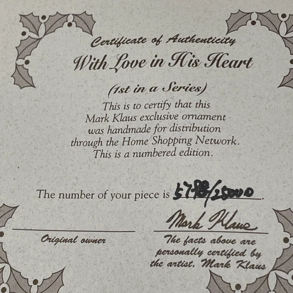 2003 Mark Klaus Santa Christmas Ornaments Pin With Love in His Heart Set W Box